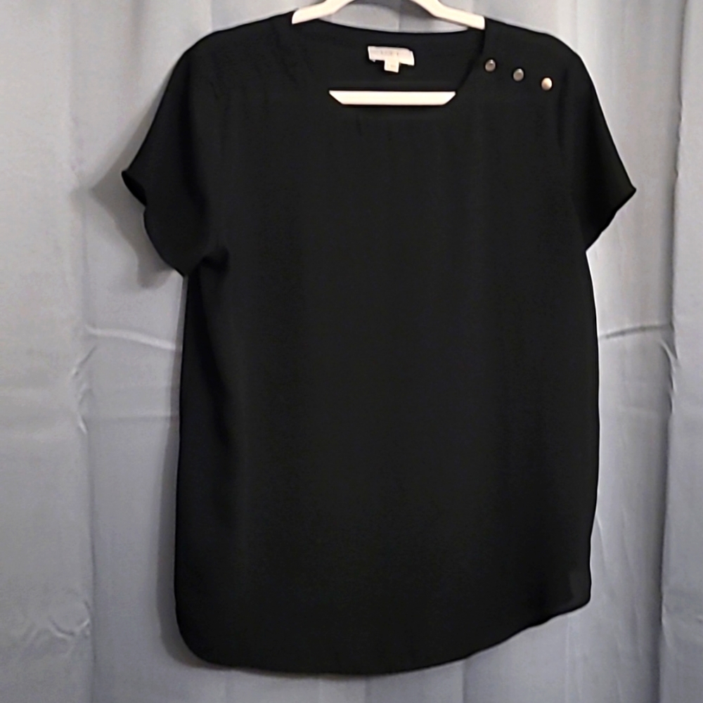 LOFT Black Button-Detail Top